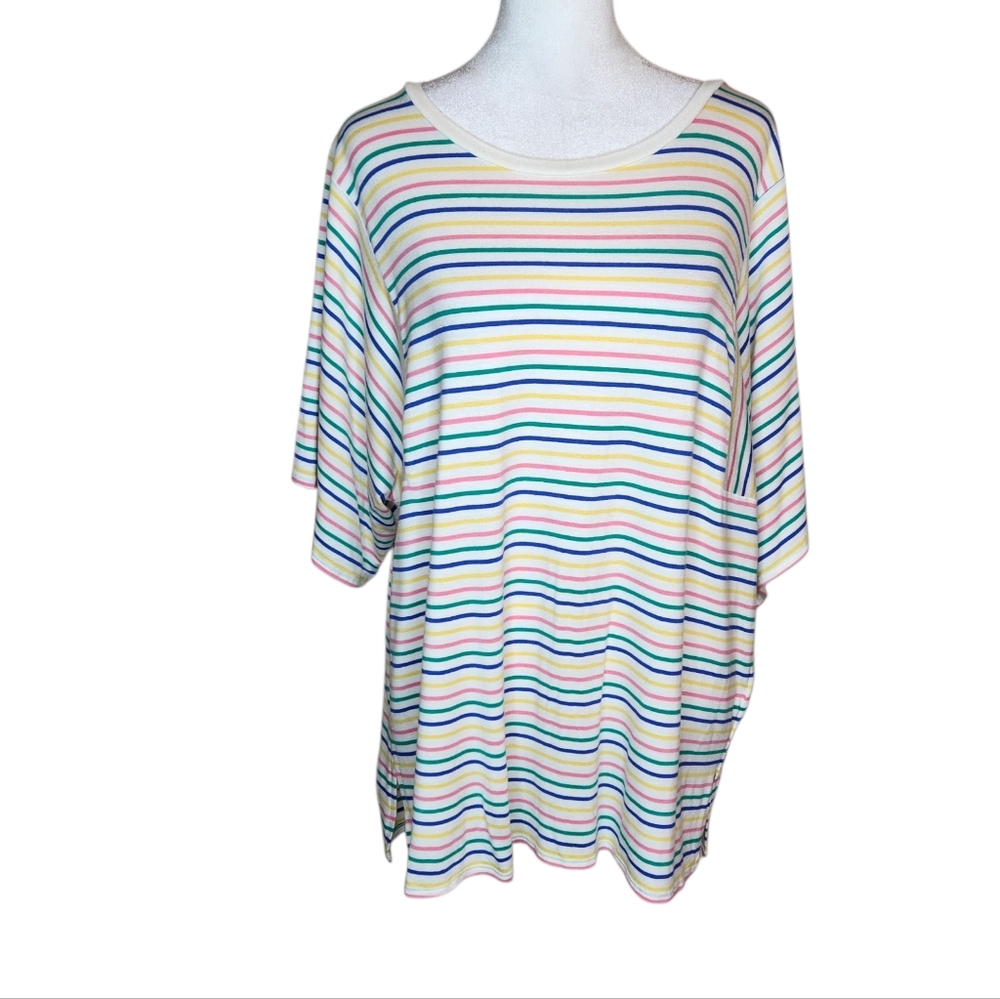 NEW J Crew Colorful Striped Short Sleeve Top Size XL